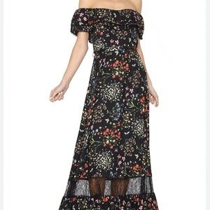 Alice + Olivia Cherri Off The Shoulder Floral Black/Multicolor Maxi Dress Size 6